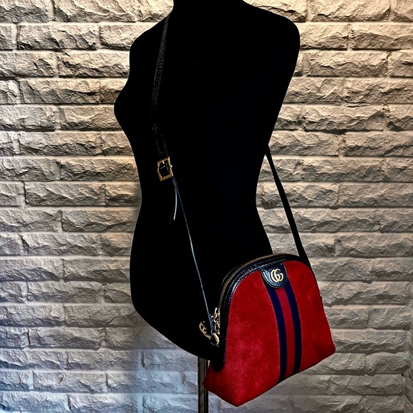 Gucci Handbags - Gucci Vintage Red Suede – Small Ophidia Dome Crossbody Bag